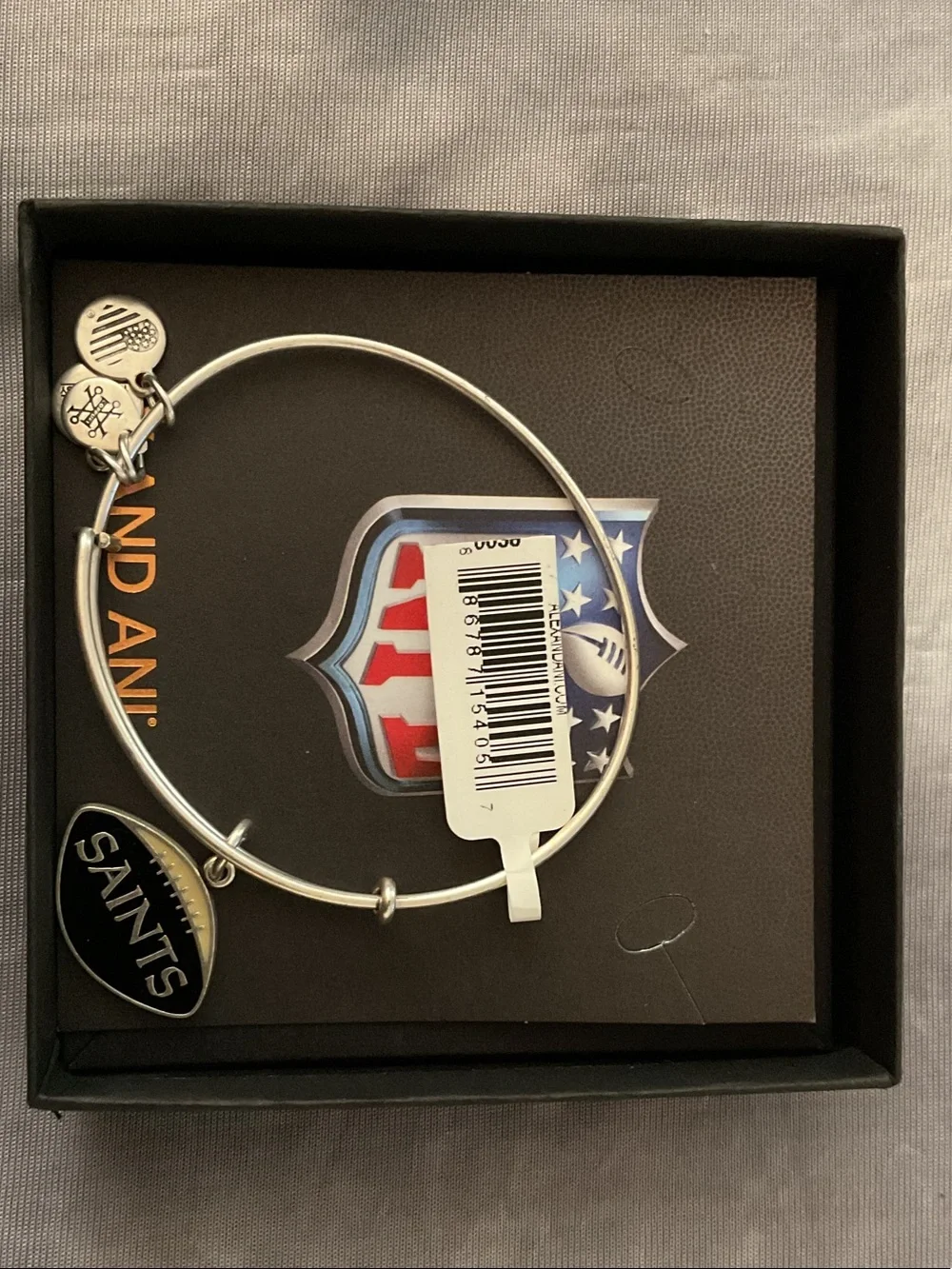 Alex and Ani Silver Saints Charm Bangle with Black Enamel Team Charm
